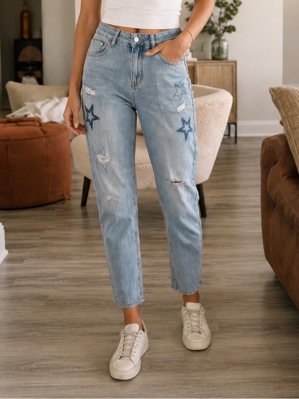 Doris Revolve Denim Boyfriend Star Stitching Jeans